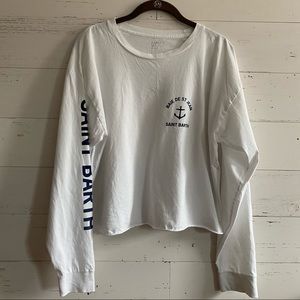 Long Sleeve Relaxed Fit Top w/Bonus Navy Scrunchie